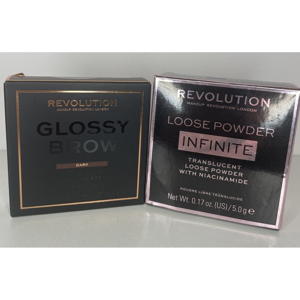 2pc Revolution, Products, Glossy Brow Shade Dark & Infinite translucent powder